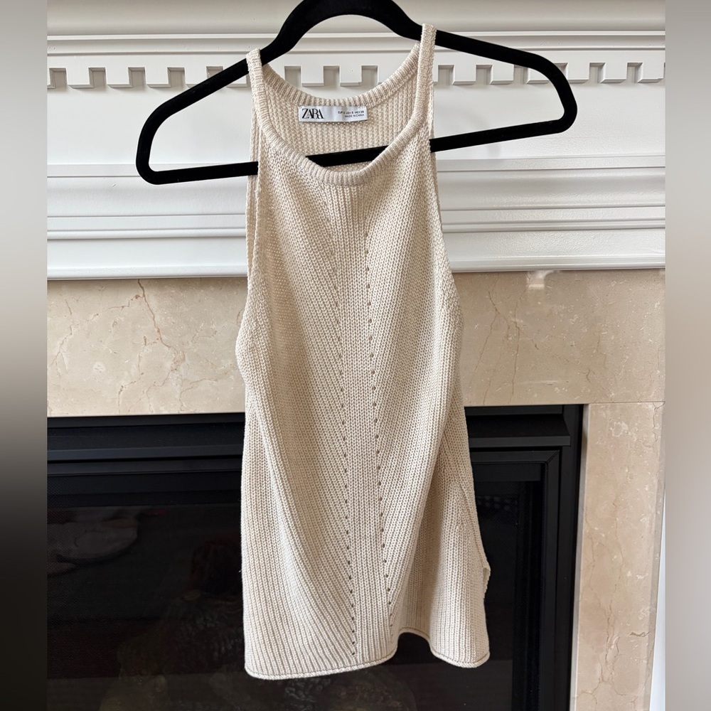 Zara Ivory Knit High Neck Tank